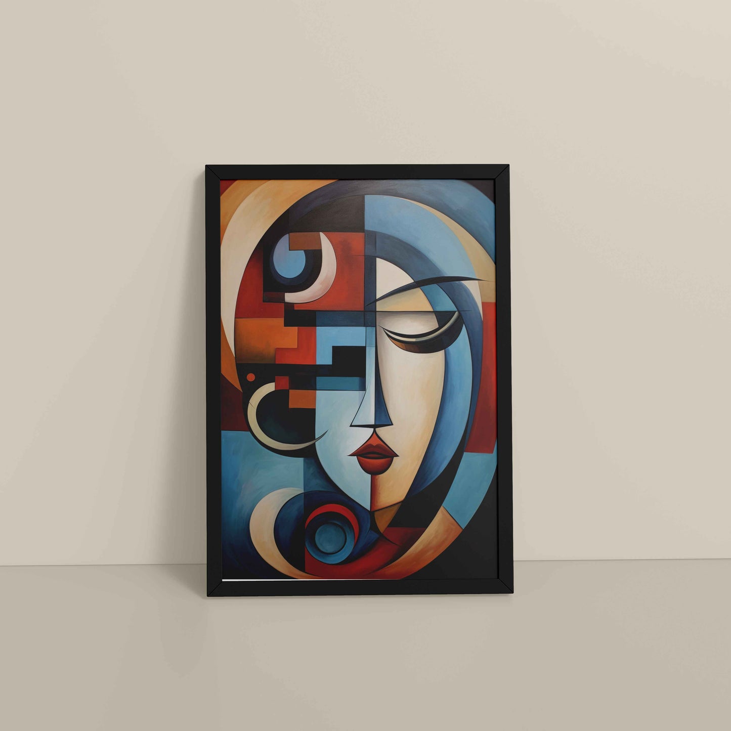 Floor View of Linear Beauty – Artistic Woman Face in Geometry in Black Color Frame