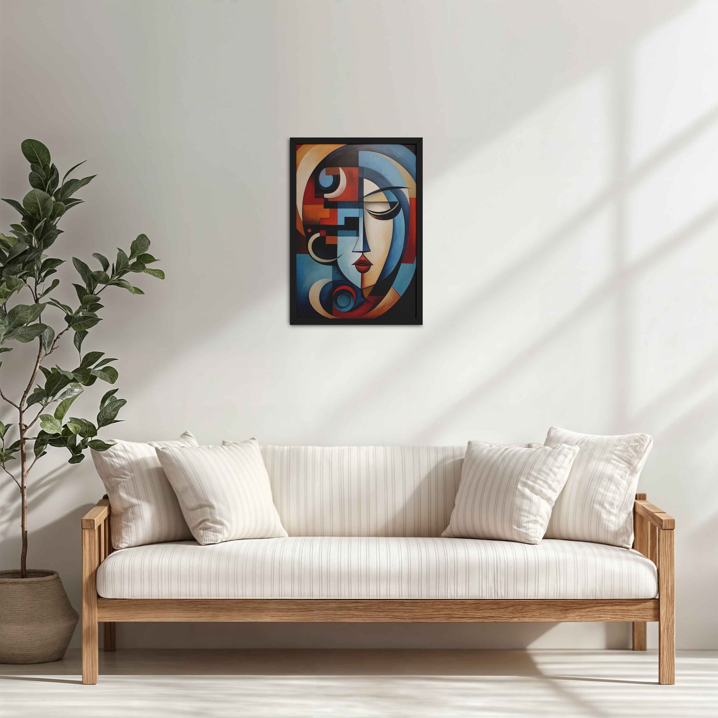 Living Room Cabinet Table Preview of Linear Beauty – Artistic Woman Face in Geometry in Black Color Frame