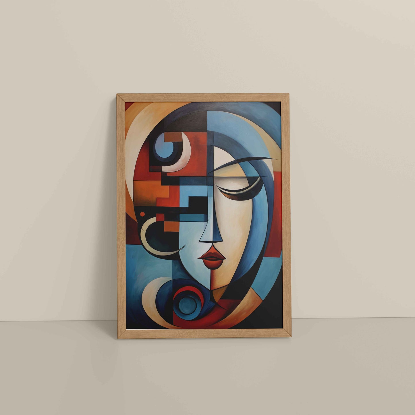 Floor View of Linear Beauty – Artistic Woman Face in Geometry in Natrual Color Frame