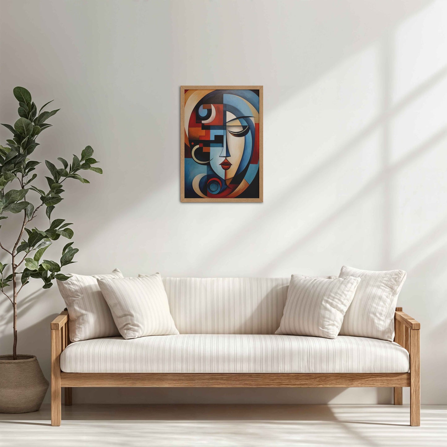 Living Room Cabinet Table Preview of Linear Beauty – Artistic Woman Face in Geometry in Natrual Color Frame