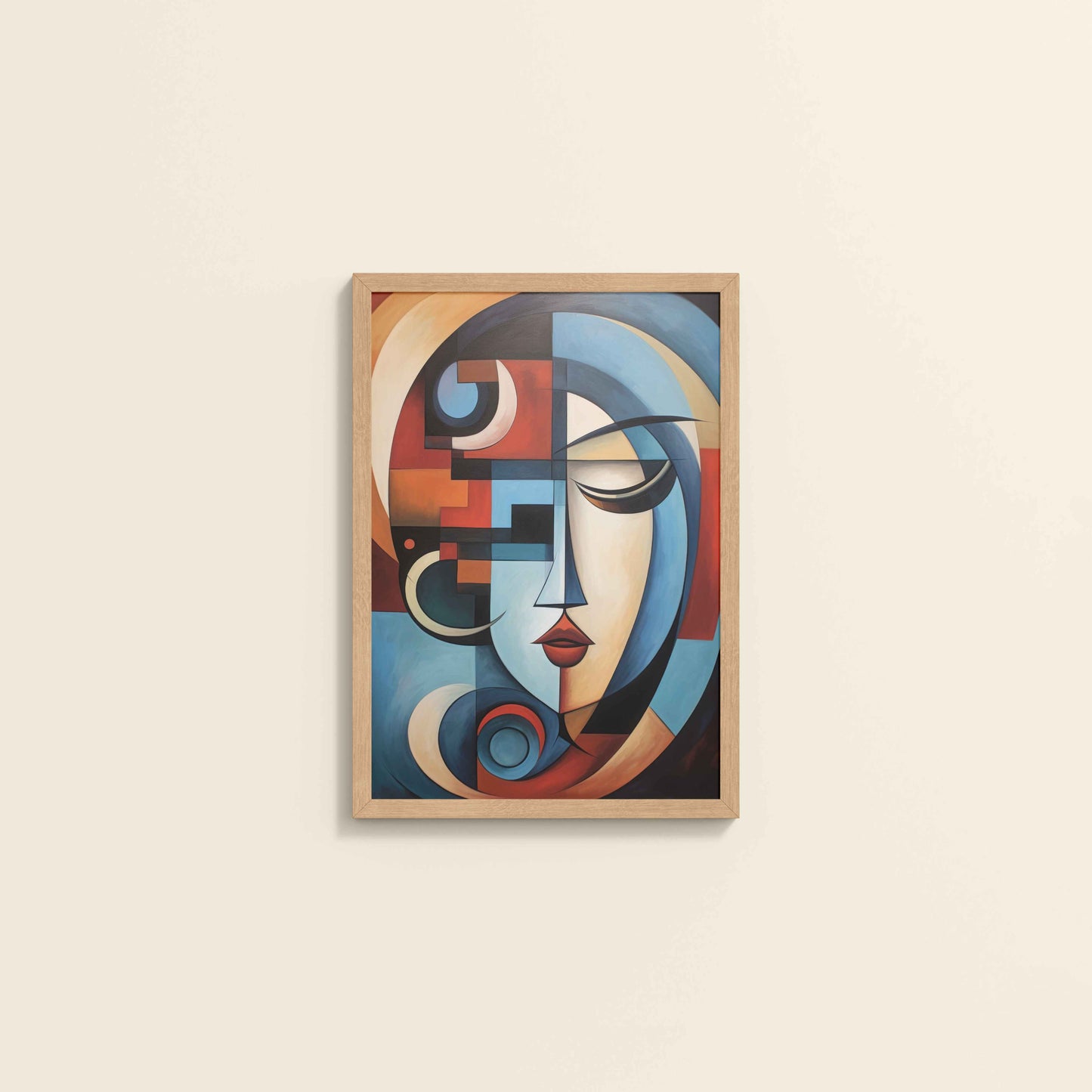 Wall View of Linear Beauty – Artistic Woman Face in Geometry in Natrual Color Frame