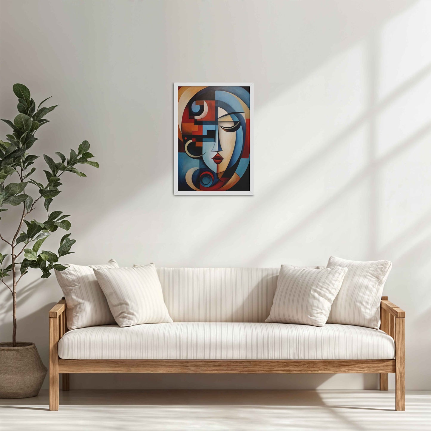 Living Room Cabinet Table Preview of Linear Beauty – Artistic Woman Face in Geometry in White Color Frame