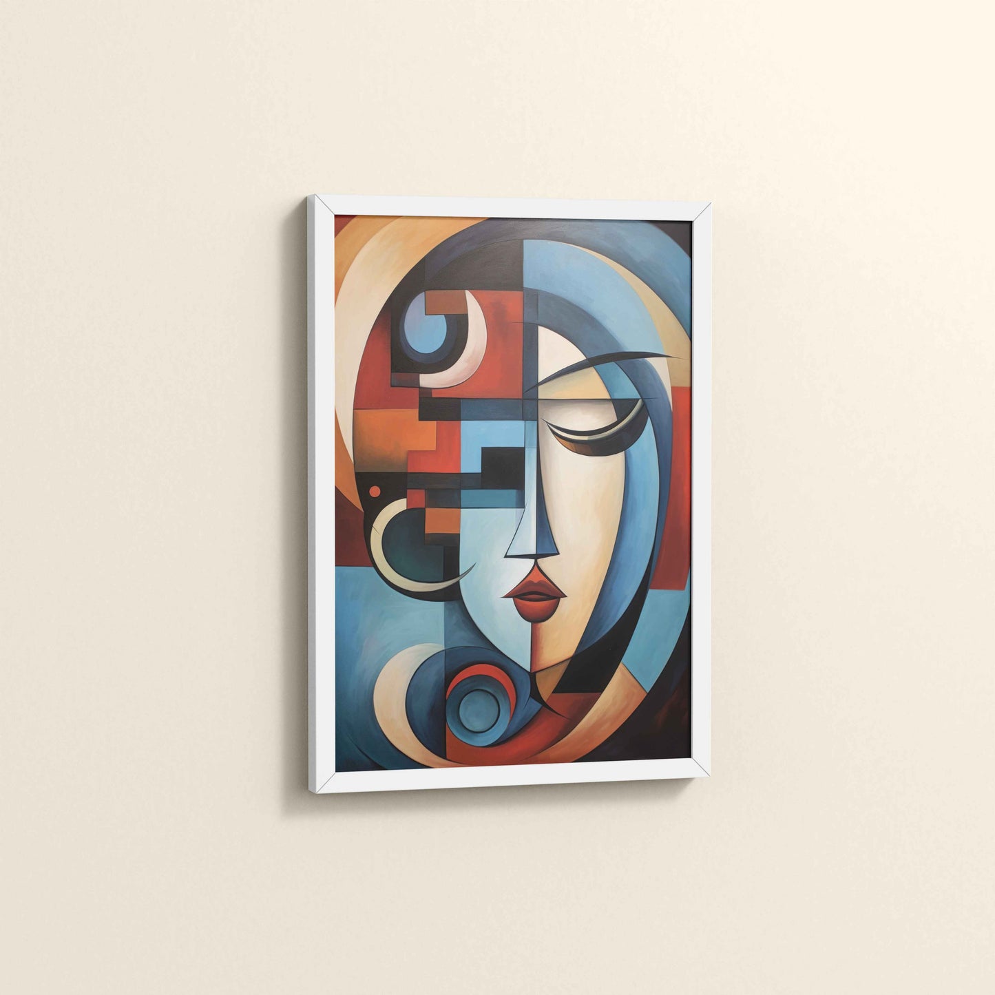 Side View of Linear Beauty – Artistic Woman Face in Geometry in White Color Frame