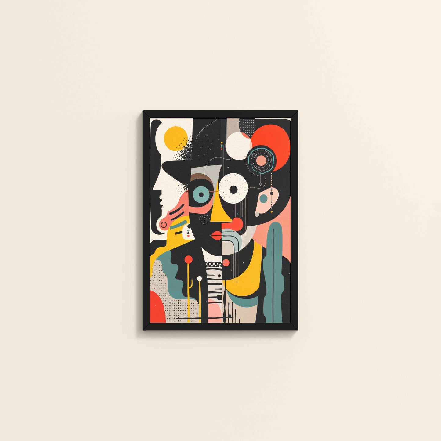Wall View of Cubism Arrangement – Modern Geometric Wall Art in Black Color Frame