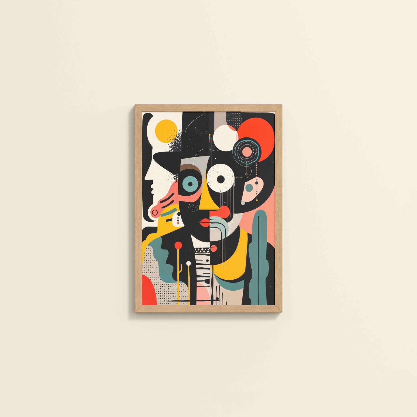 Wall View of Cubism Arrangement – Modern Geometric Wall Art in Natrual Color Frame