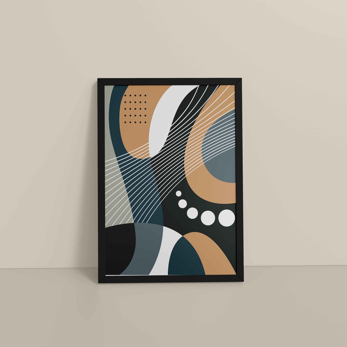 Floor View of Modern Balance – Abstract Geometrical Shape Art in Black Color Frame