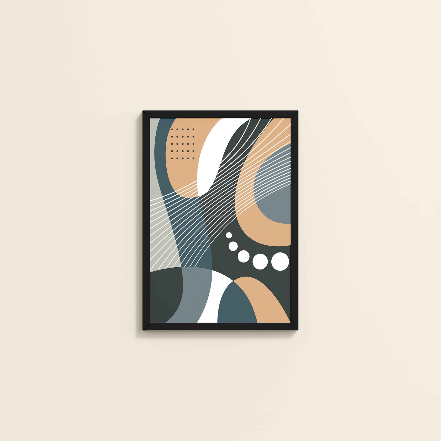 Wall View of Modern Balance – Abstract Geometrical Shape Art in Black Color Frame