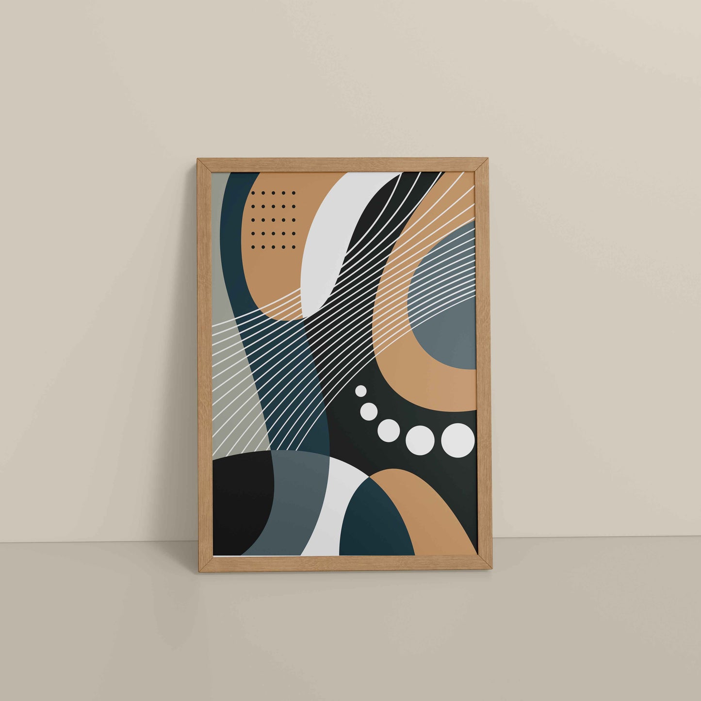Floor View of Modern Balance – Abstract Geometrical Shape Art in Natrual Color Frame