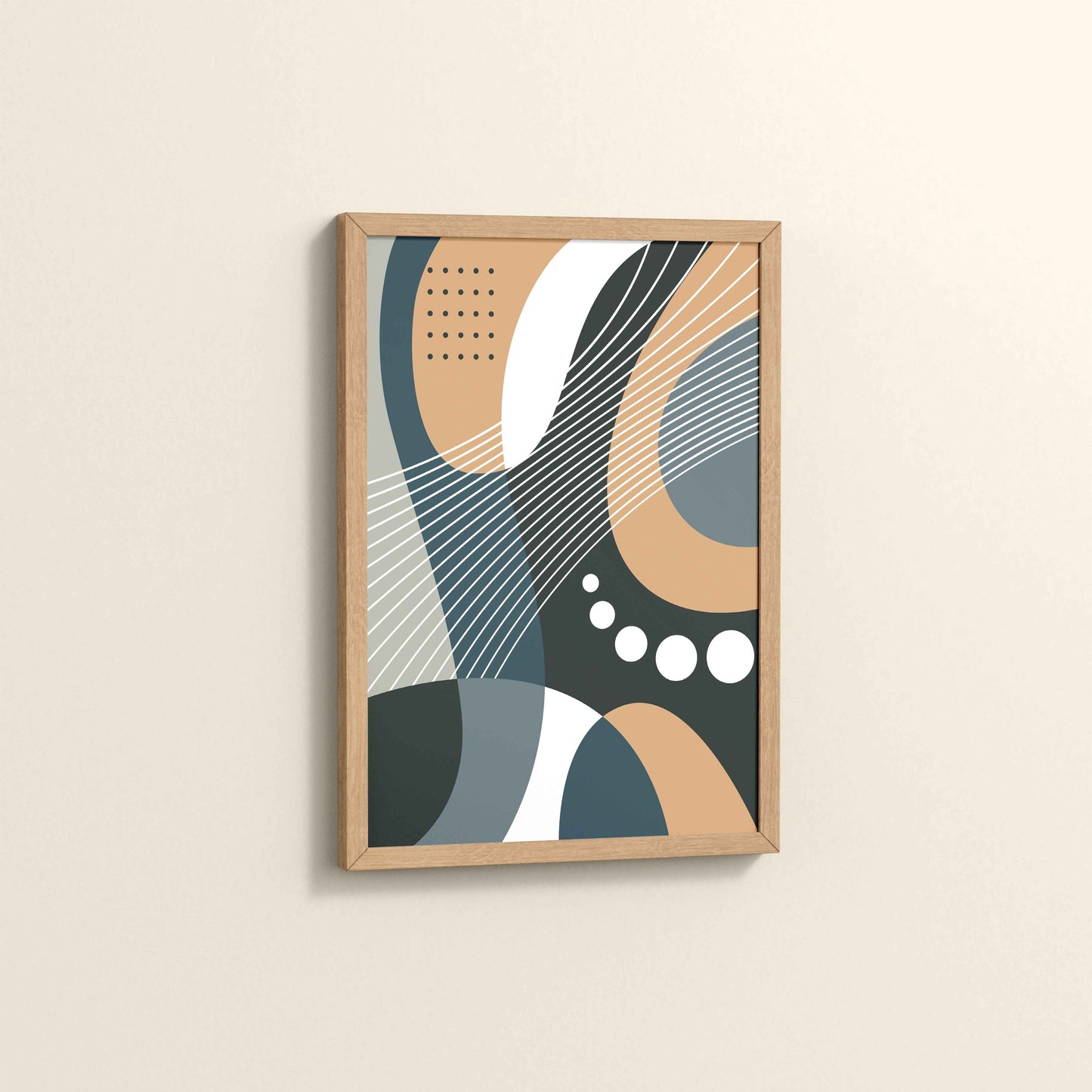 Side View of Modern Balance – Abstract Geometrical Shape Art in Natrual Color Frame