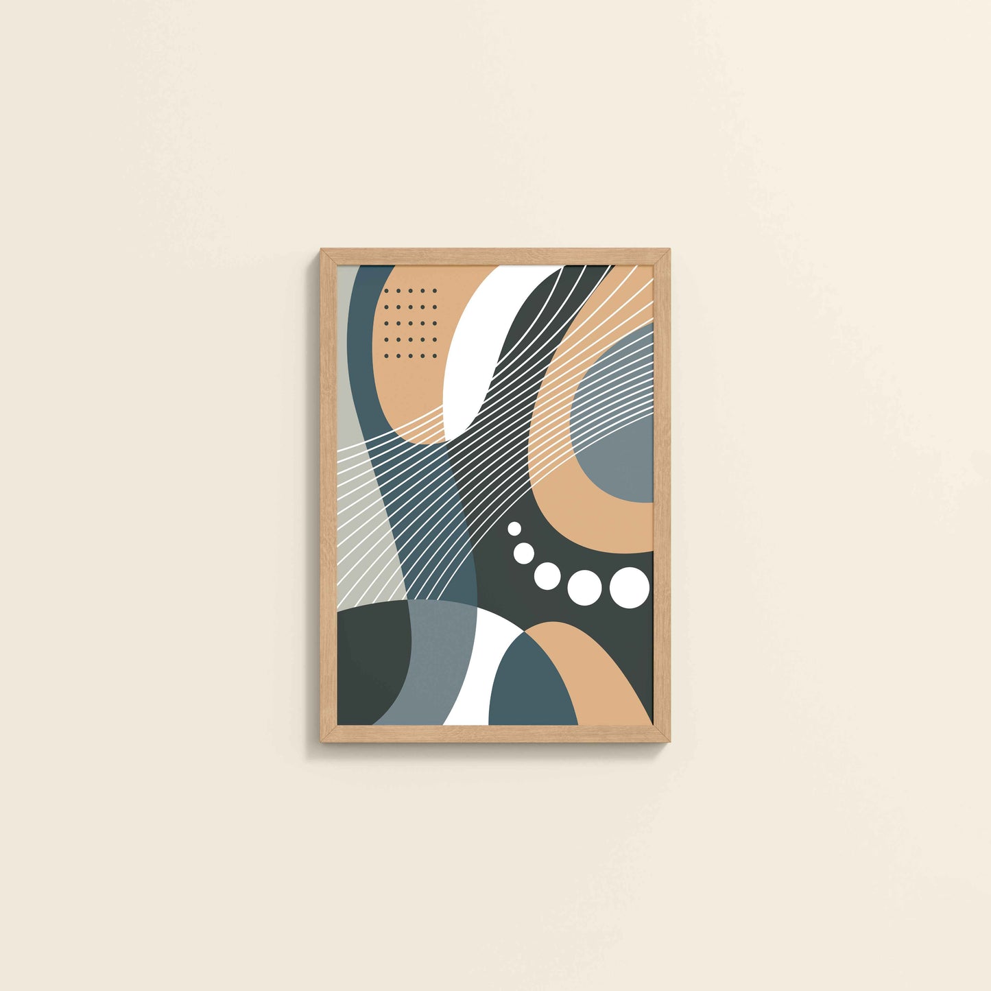 Wall View of Modern Balance – Abstract Geometrical Shape Art in Natrual Color Frame