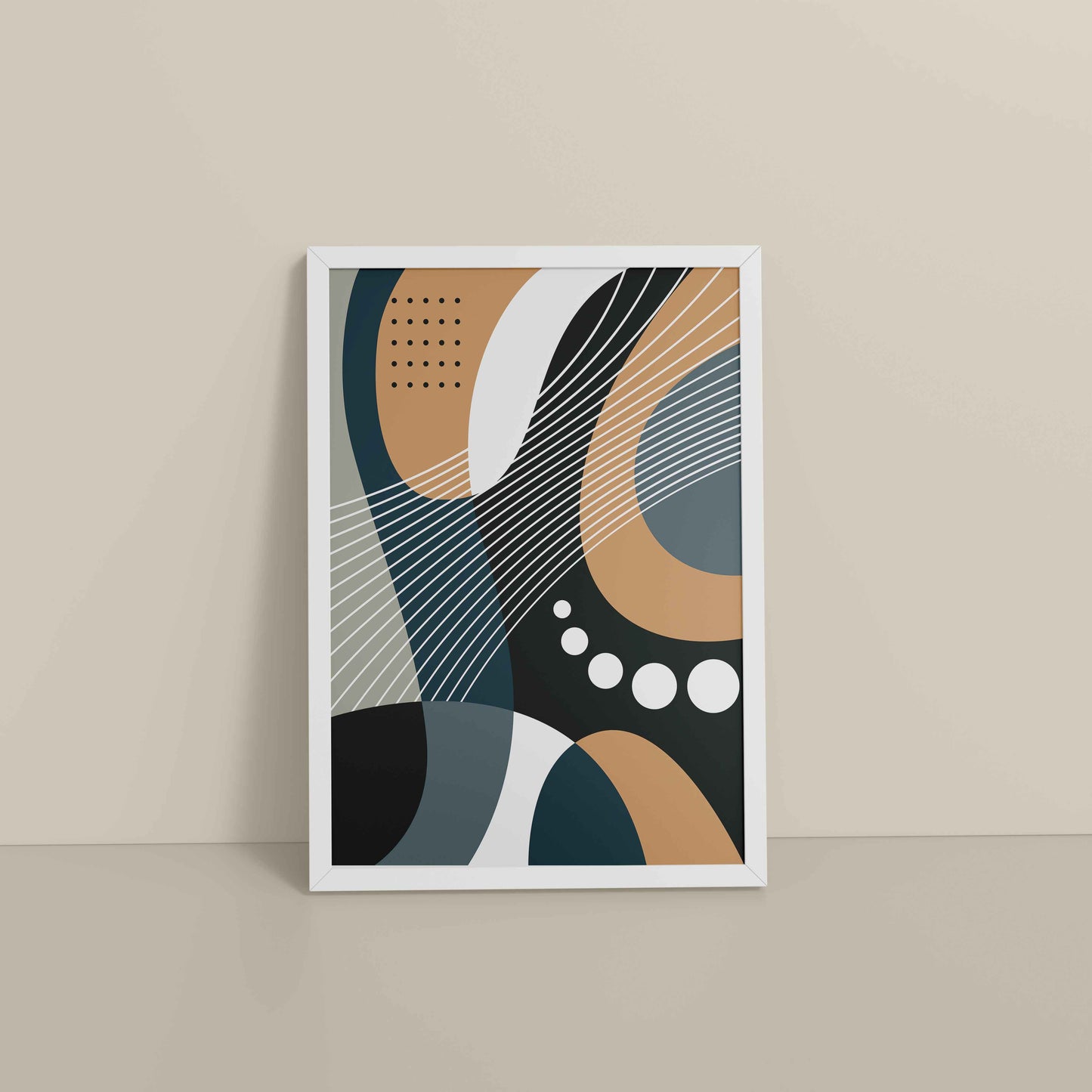 Floor View of Modern Balance – Abstract Geometrical Shape Art in White Color Frame
