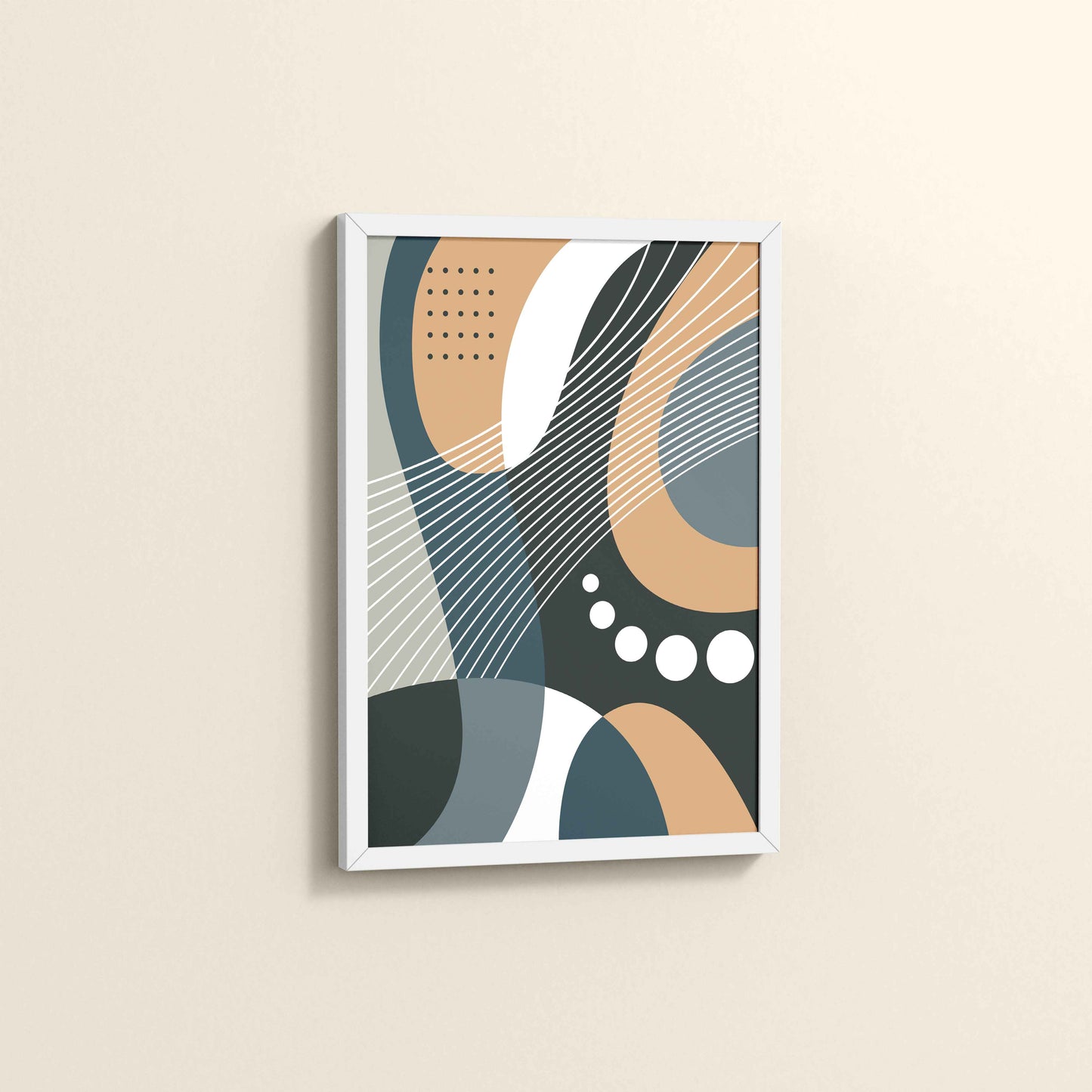 Side View of Modern Balance – Abstract Geometrical Shape Art in White Color Frame