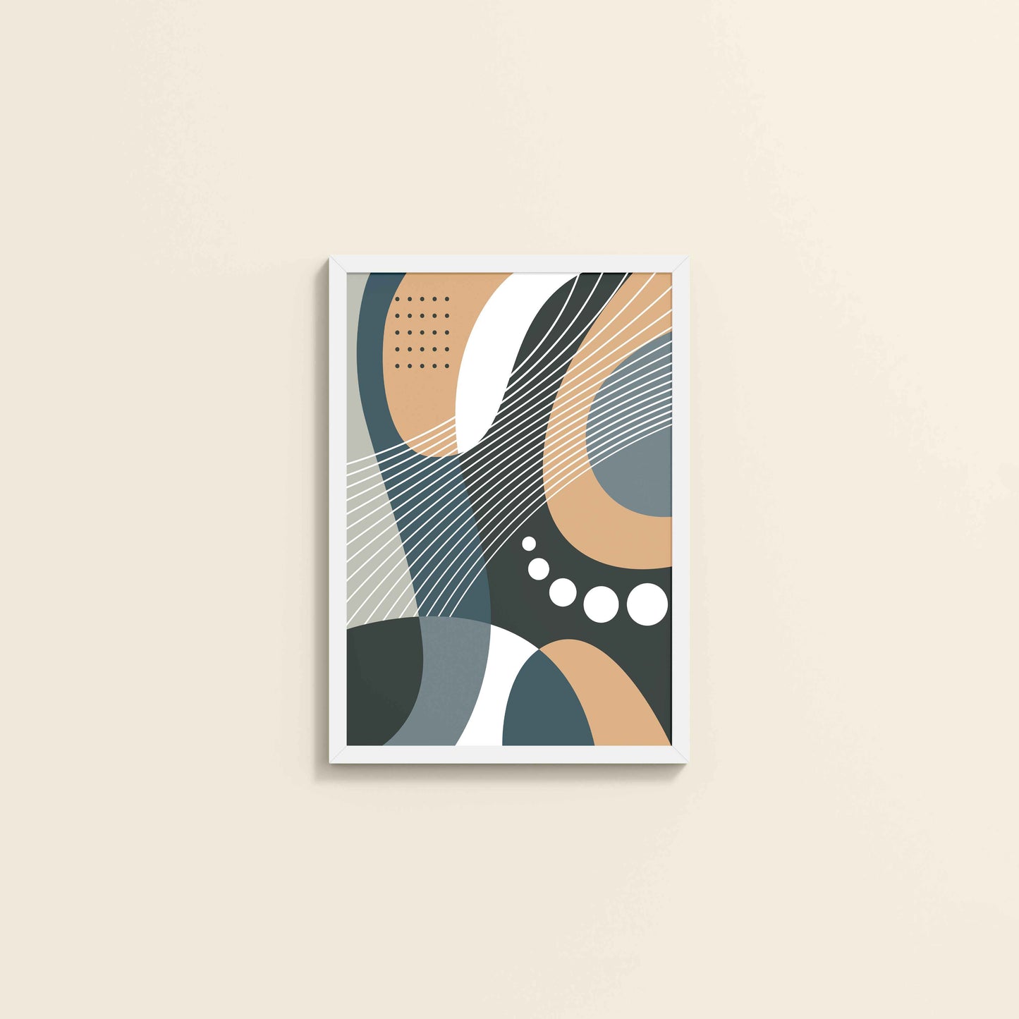 Wall View of Modern Balance – Abstract Geometrical Shape Art in White Color Frame