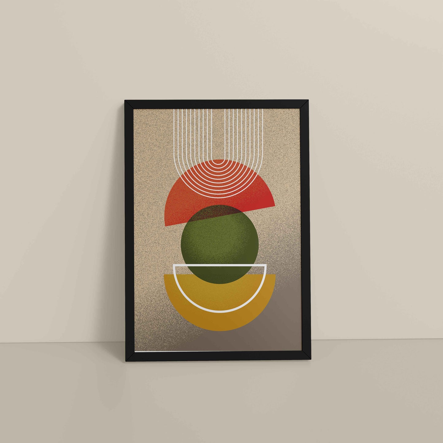 Floor View of Mid-Century Geometry – Abstract Shapes Wall Art in Black Color Frame