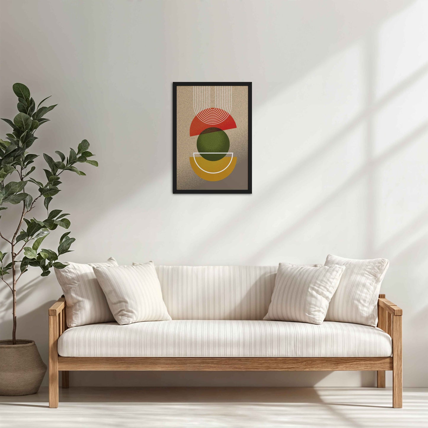 Living Room Cabinet Table Preview of Mid-Century Geometry – Abstract Shapes Wall Art in Black Color Frame