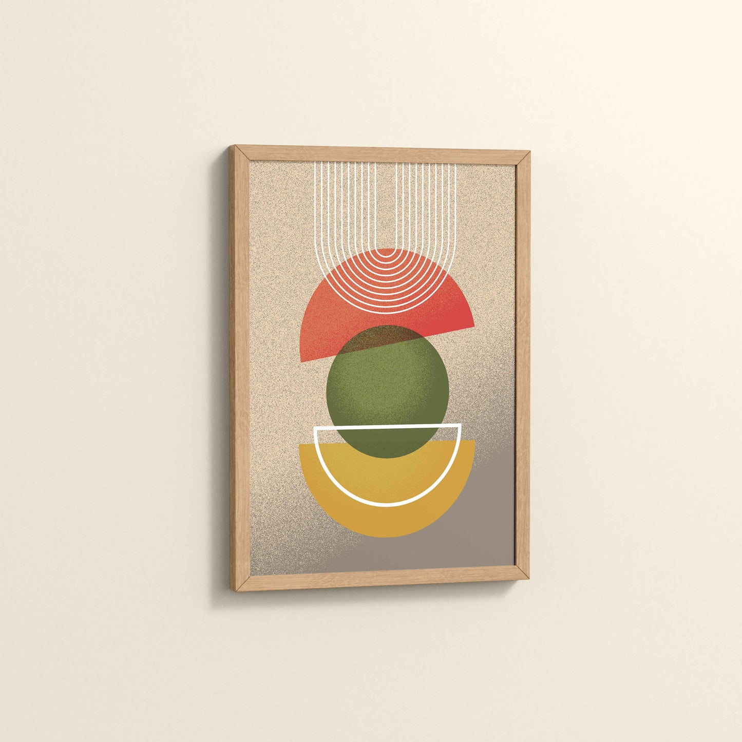 Side View of Mid-Century Geometry – Abstract Shapes Wall Art in Natrual Color Frame