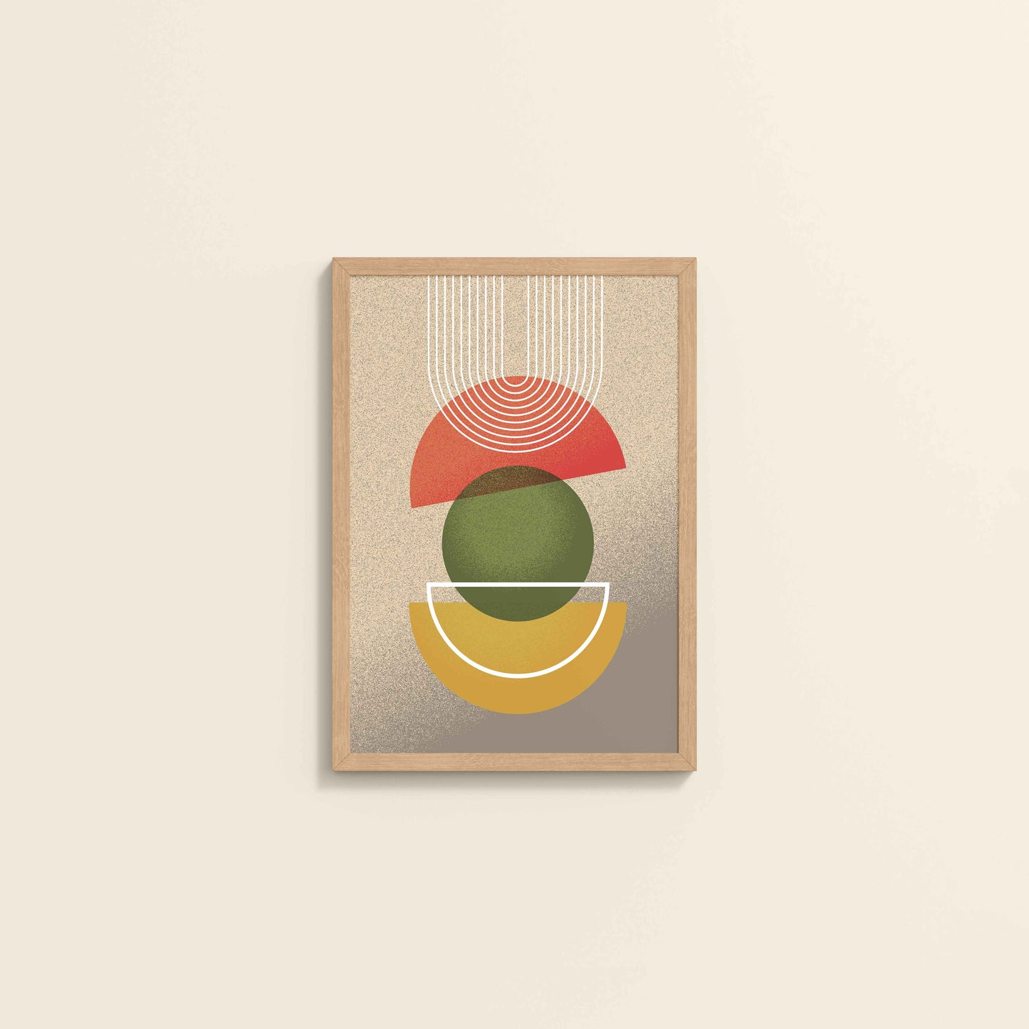Wall View of Mid-Century Geometry – Abstract Shapes Wall Art in Natrual Color Frame