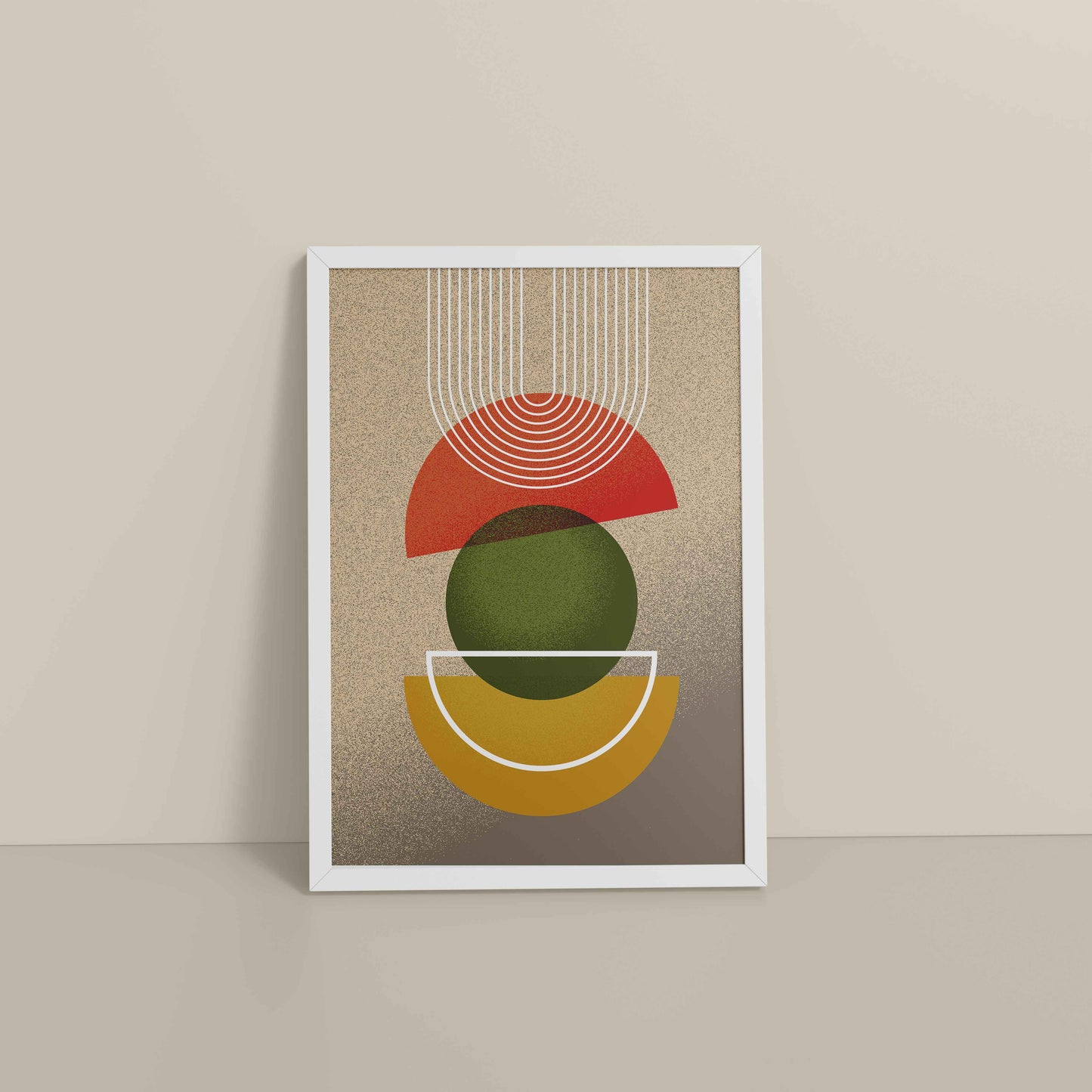 Floor View of Mid-Century Geometry – Abstract Shapes Wall Art in White Color Frame