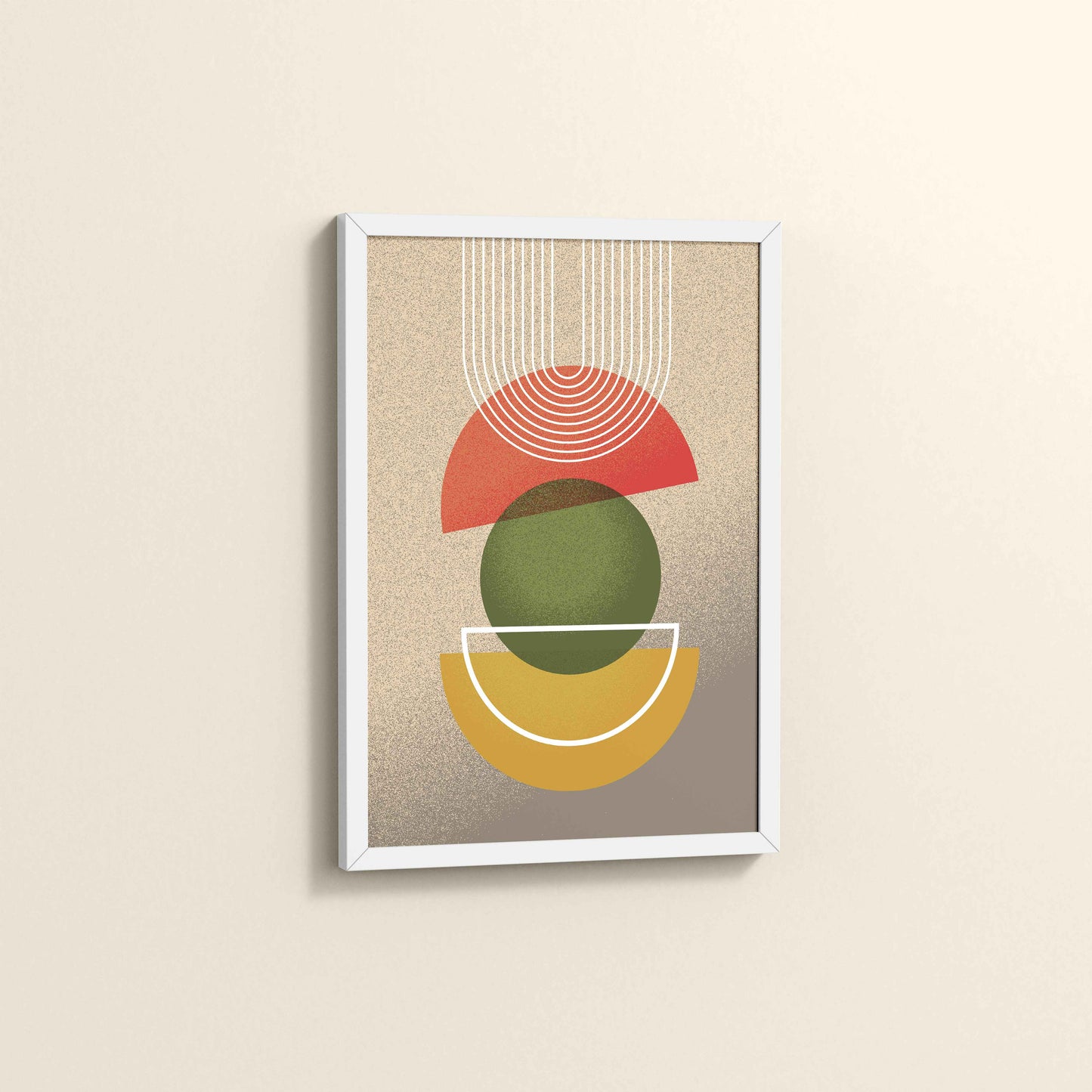 Side View of Mid-Century Geometry – Abstract Shapes Wall Art in White Color Frame
