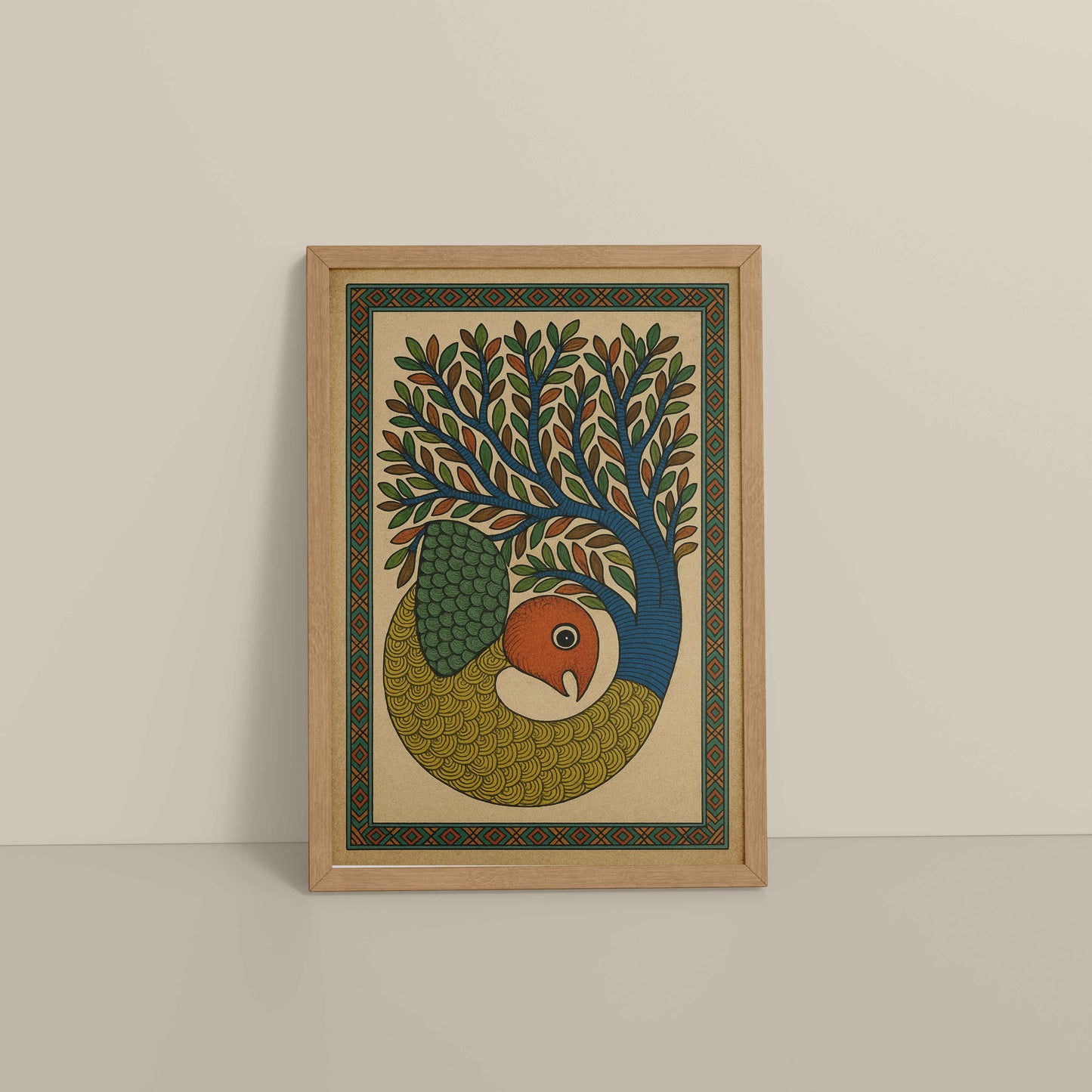 Floor View of Fish in Traditional Gond Art Painting in Natrual Color Frame