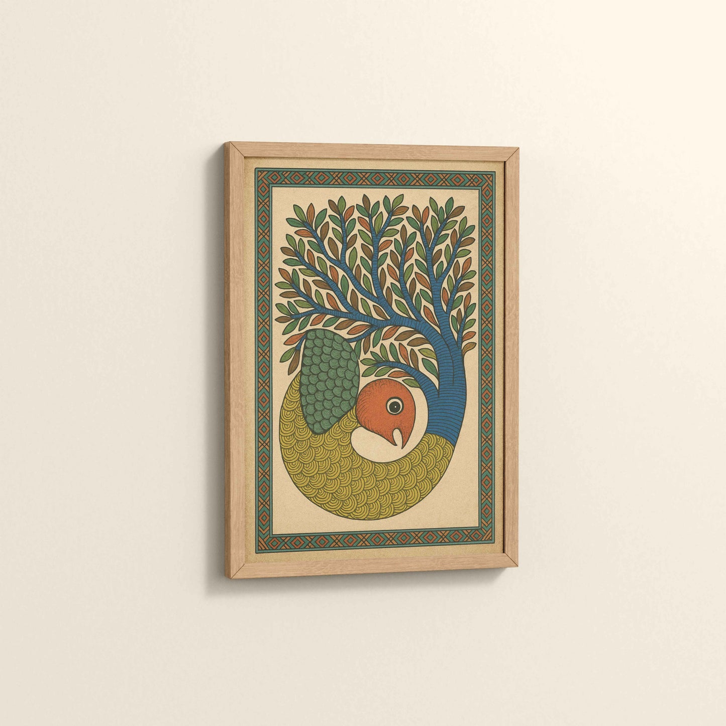 Side View of Fish in Traditional Gond Art Painting in Natrual Color Frame