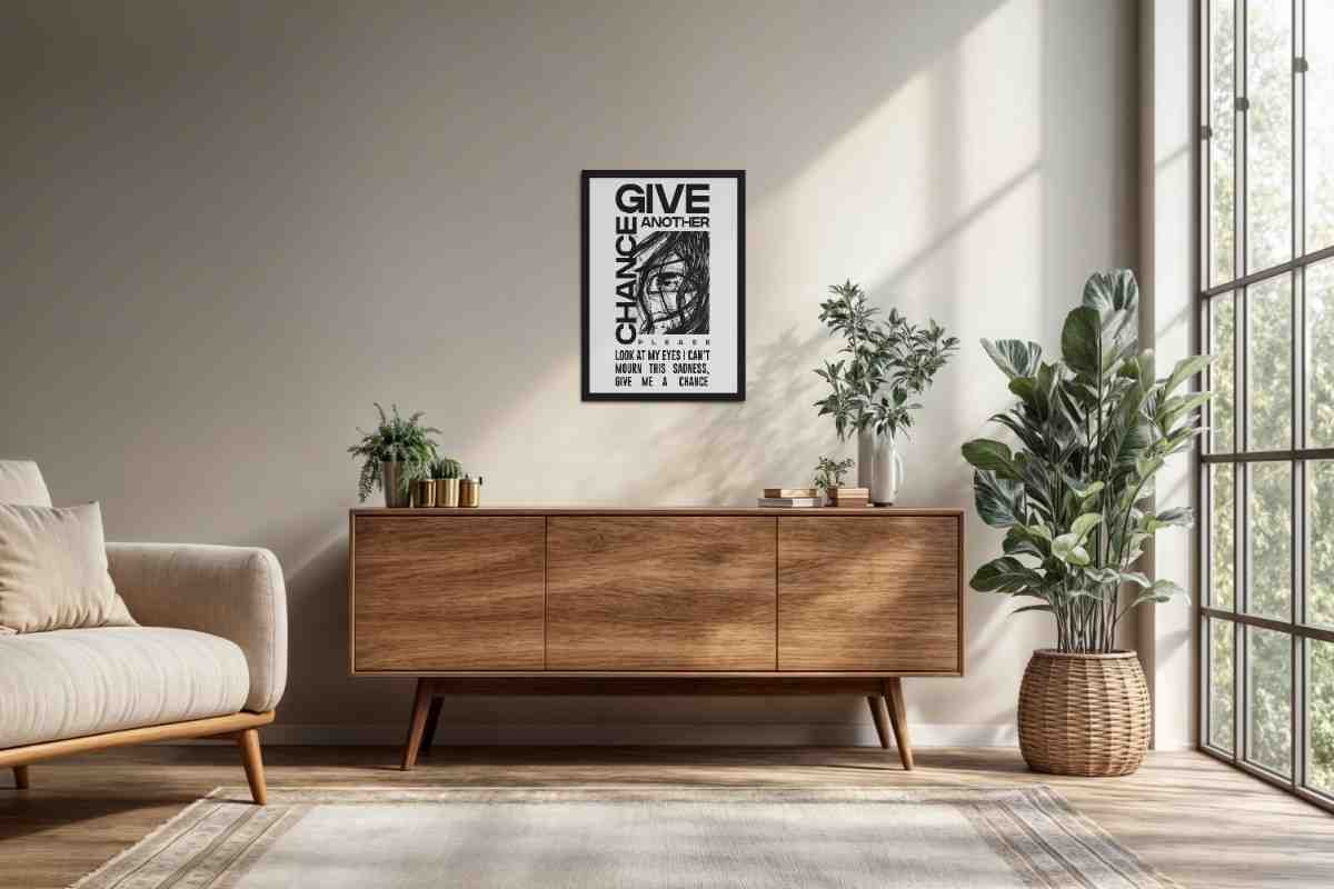 Living Room Cabinet Preview of Give Another Chance – Graffiti Inspired Wall Art in Black Color Frame