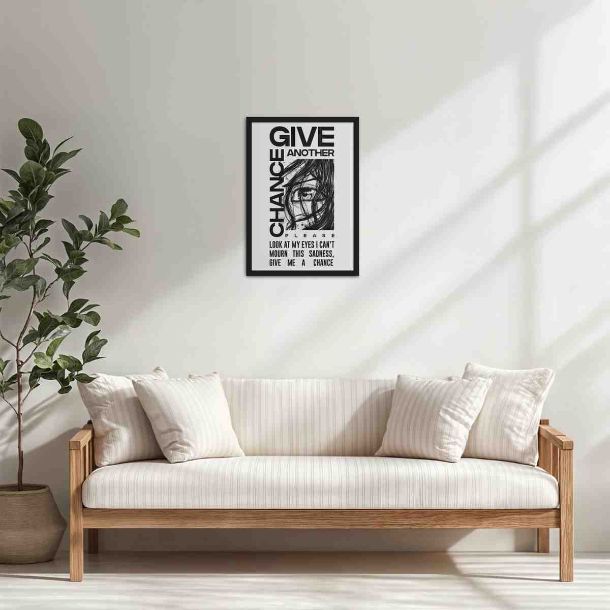 Living Room Cabinet Table Preview of Give Another Chance – Graffiti Inspired Wall Art in Black Color Frame