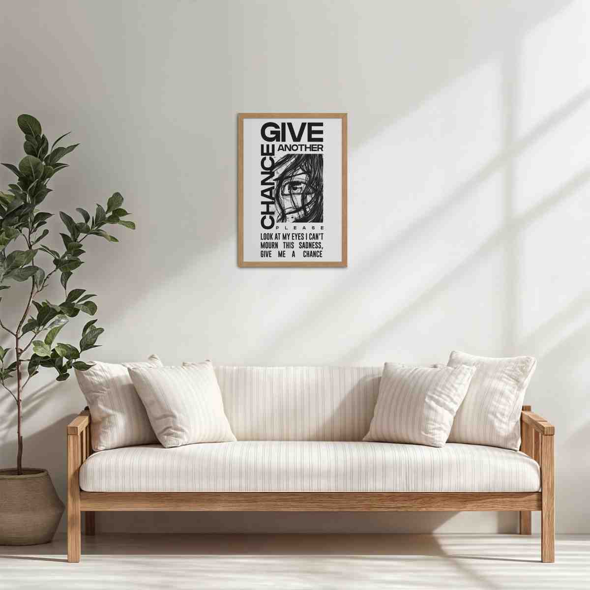 Living Room Cabinet Table Preview of Give Another Chance – Graffiti Inspired Wall Art in Natrual Color Frame