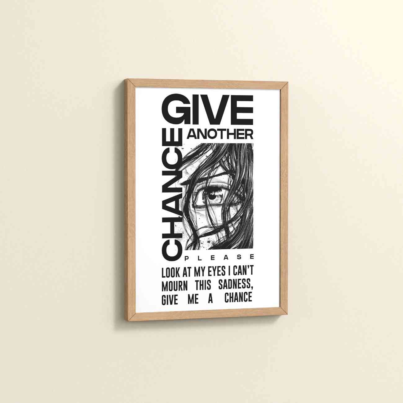 Side View of Give Another Chance – Graffiti Inspired Wall Art in Natrual Color Frame