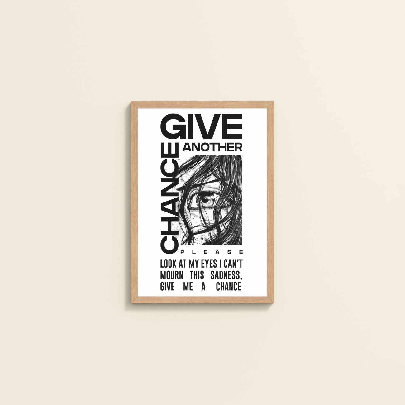 Wall View of Give Another Chance – Graffiti Inspired Wall Art in Natrual Color Frame