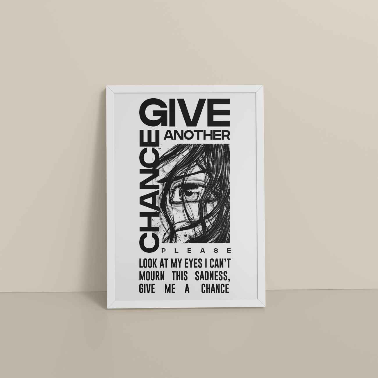 Floor View of Give Another Chance – Graffiti Inspired Wall Art in White Color Frame