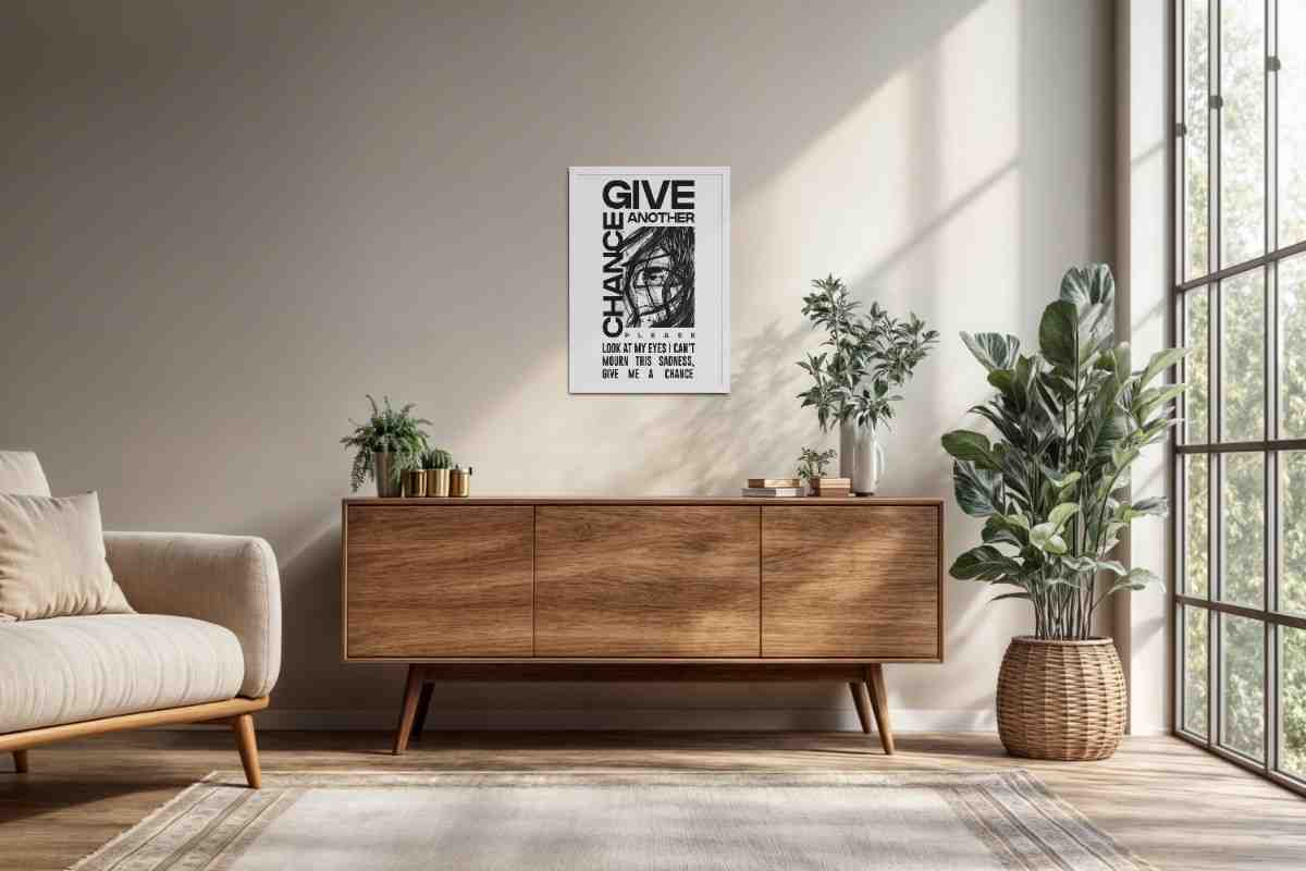Living Room Cabinet Preview of Give Another Chance – Graffiti Inspired Wall Art in White Color Frame