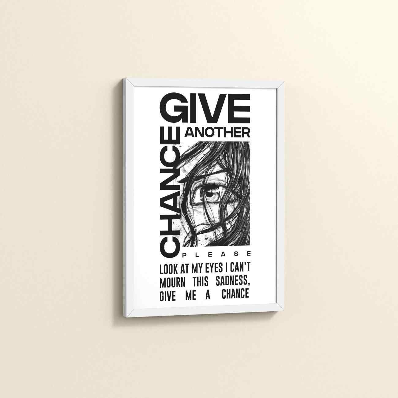 Side View of Give Another Chance – Graffiti Inspired Wall Art in White Color Frame