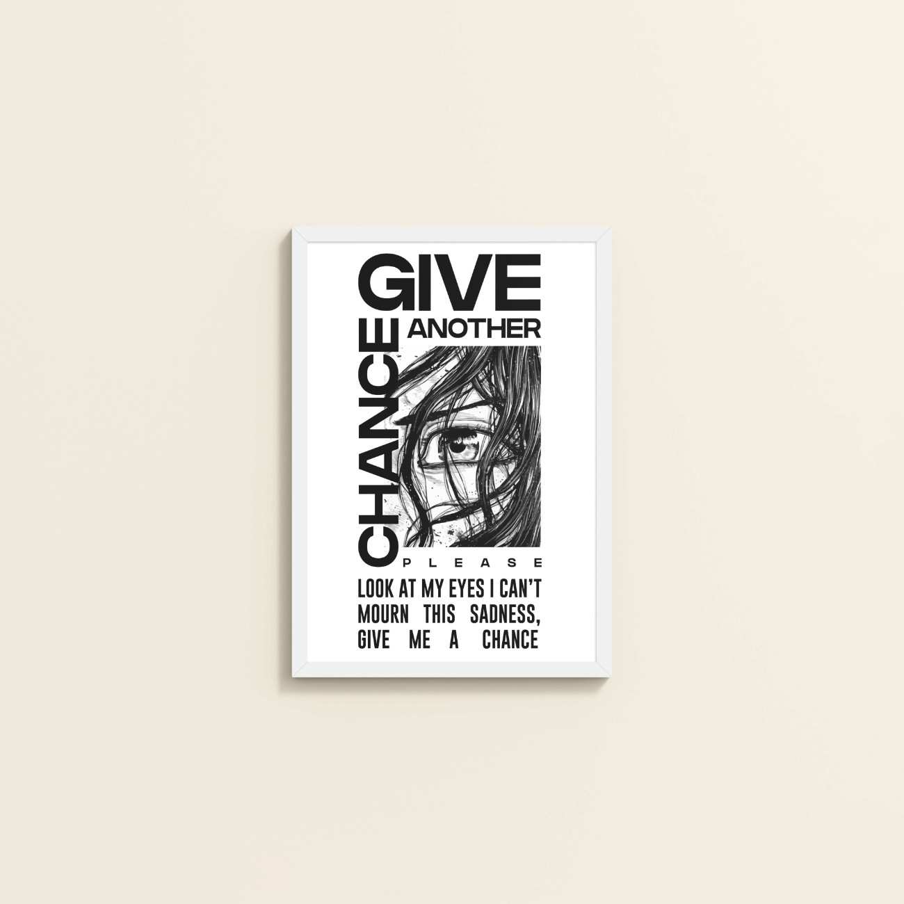 Wall View of Give Another Chance – Graffiti Inspired Wall Art in White Color Frame