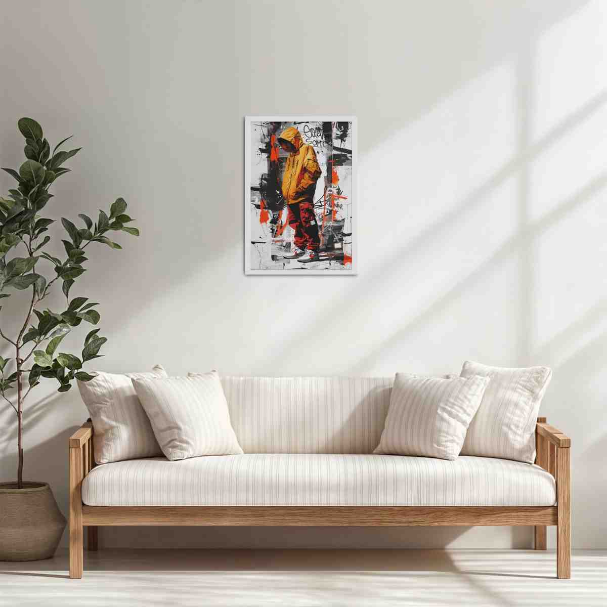 Living Room Cabinet Table Preview of Graffiti Ghost – Streetwear Shadow Wall Art Frame in White Color Frame
