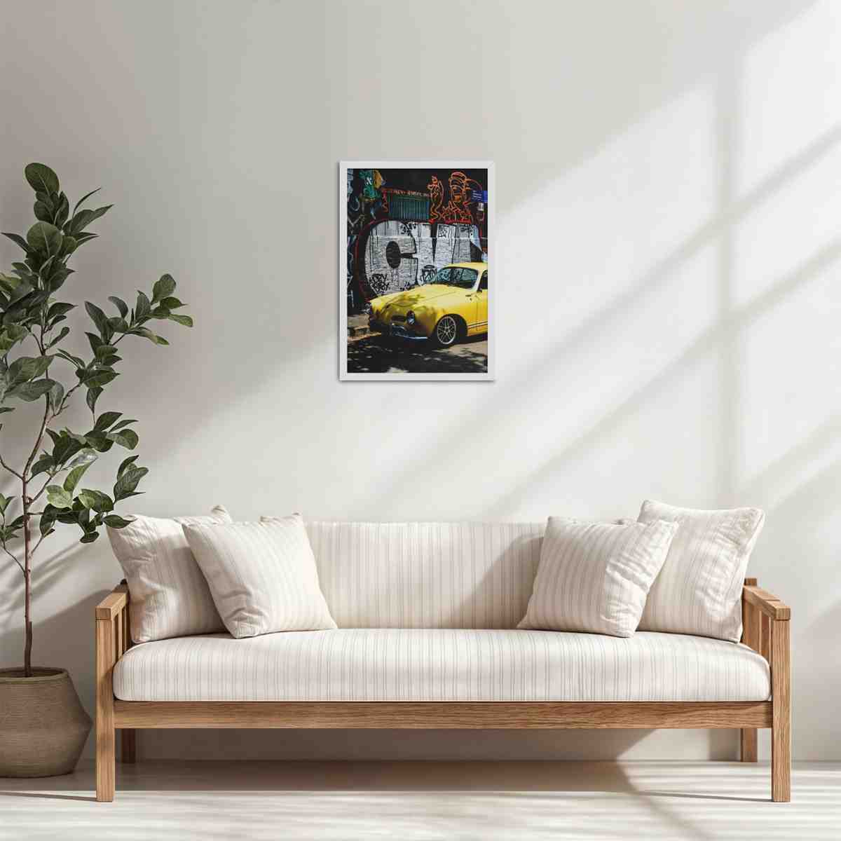 Living Room Cabinet Table Preview of Graffiti Ride – Car in Urban Art Photo Frame & Wall Decor in White Color Frame
