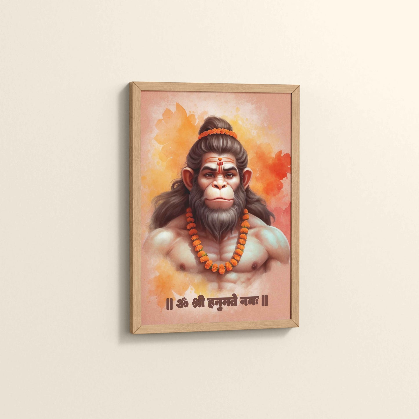 Side View of Devotional Hanuman Wall Art– Featuring Om Shree Hanumate Namah in Natrual Color Frame