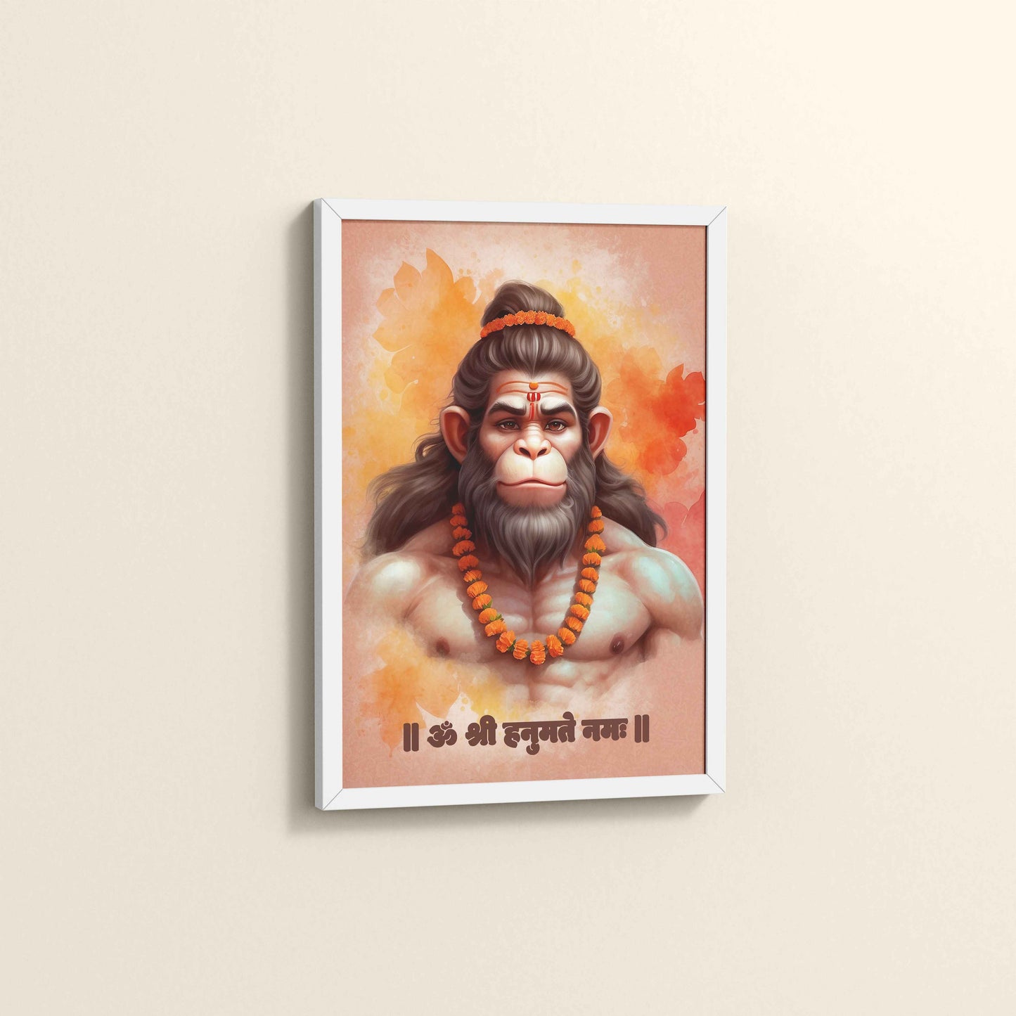 Side View of Devotional Hanuman Wall Art– Featuring Om Shree Hanumate Namah in White Color Frame