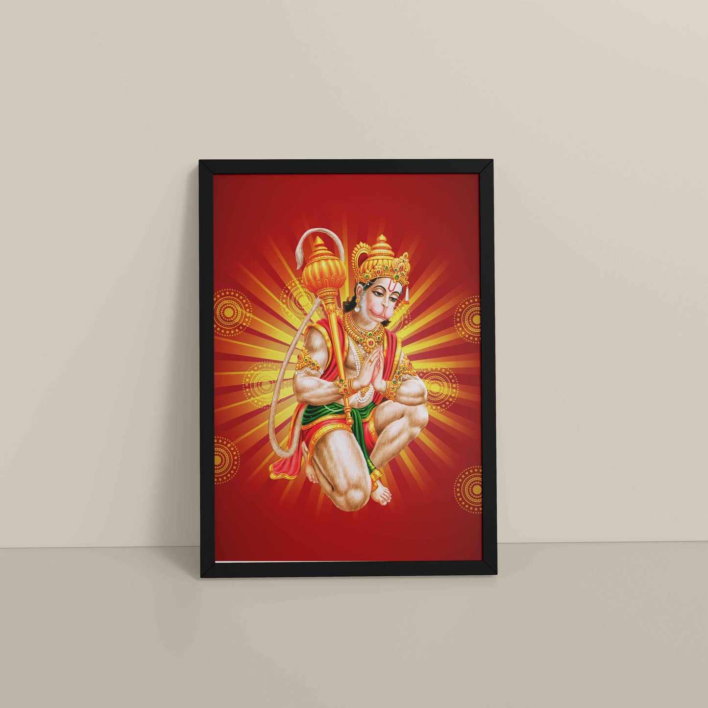 Floor View of Divine Lord Hanuman Wall Frame – Hindu God Wall Decor in Black Color Frame