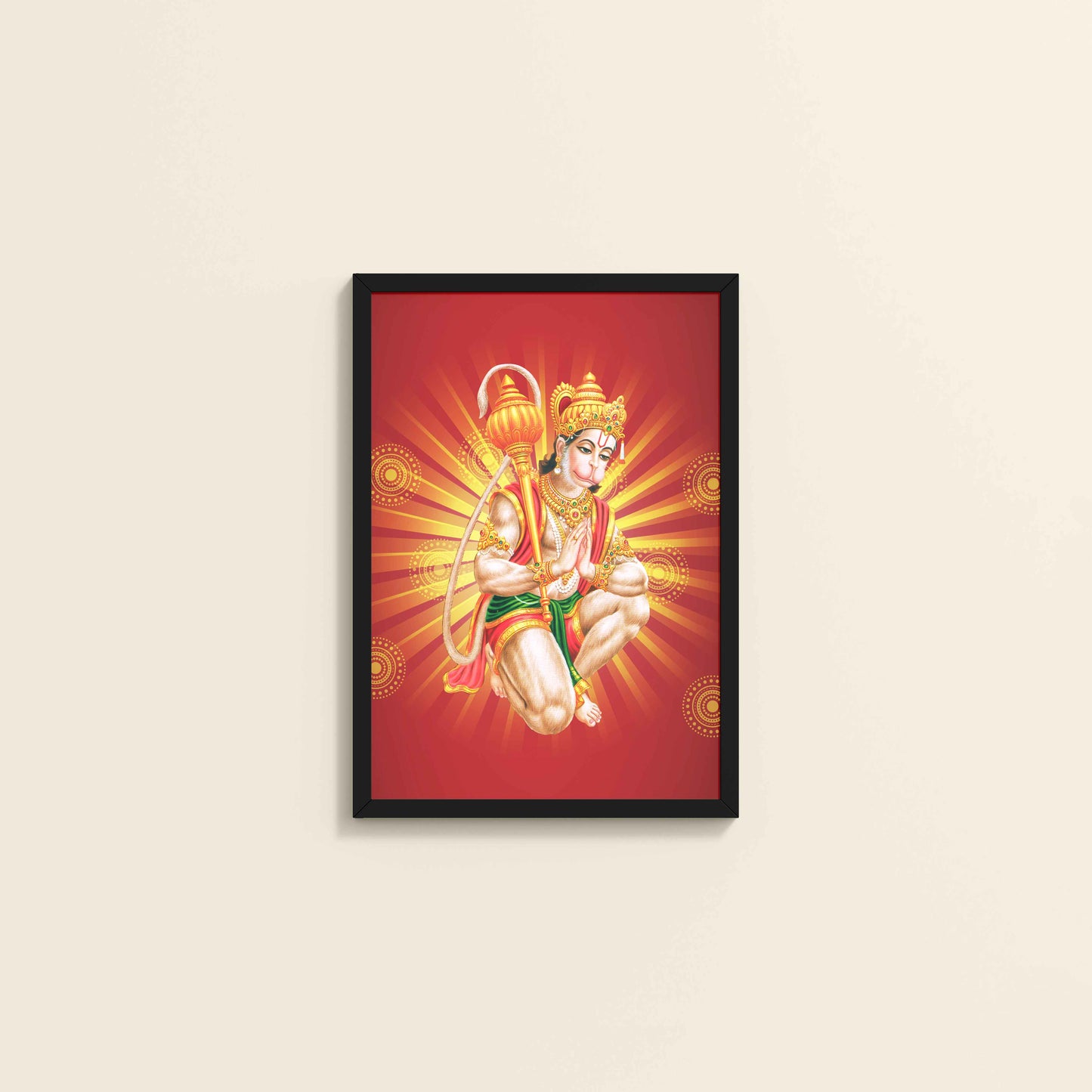 Wall View of Divine Lord Hanuman Wall Frame – Hindu God Wall Decor in Black Color Frame