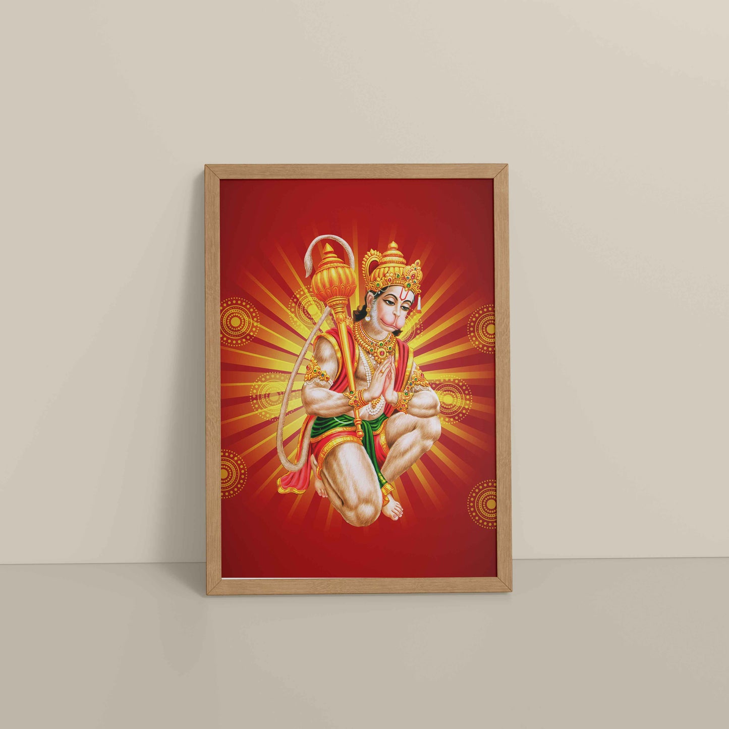 Floor View of Divine Lord Hanuman Wall Frame – Hindu God Wall Decor in Natrual Color Frame