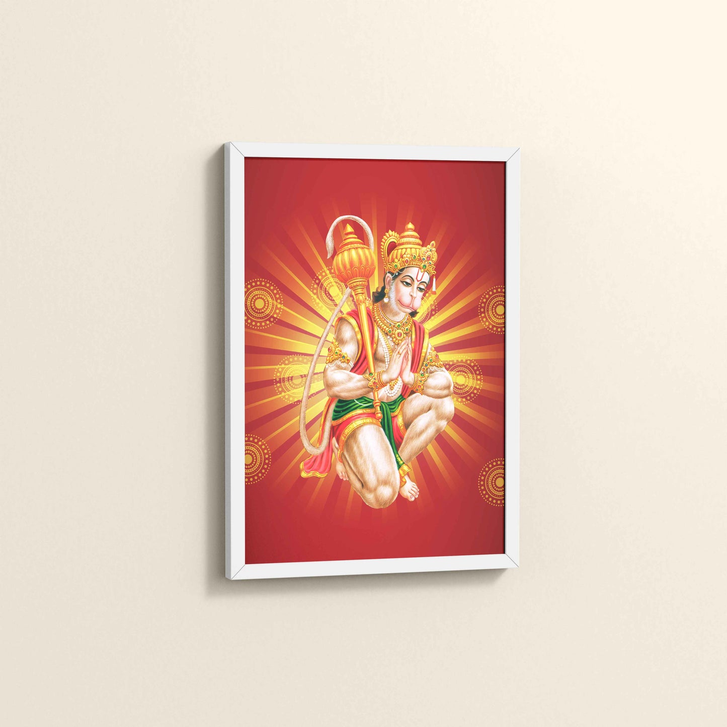 Side View of Divine Lord Hanuman Wall Frame – Hindu God Wall Decor in White Color Frame