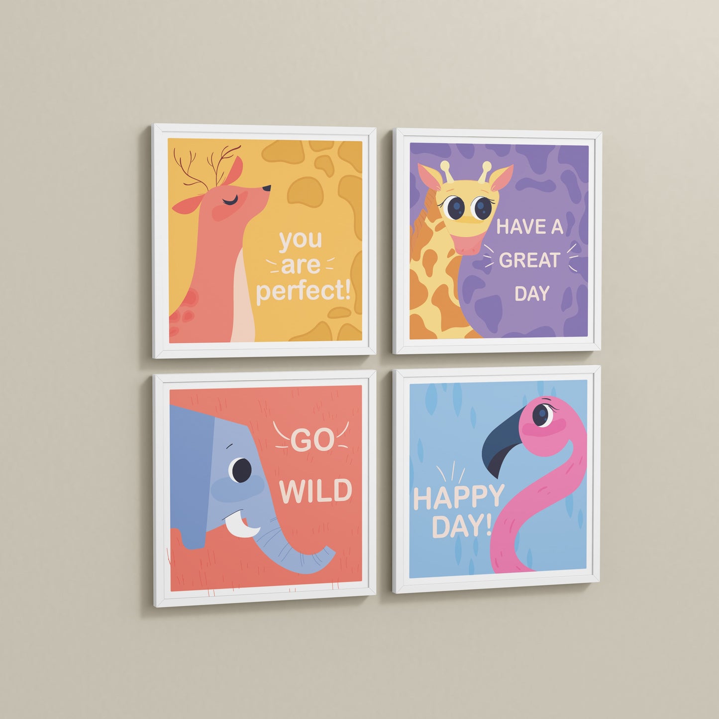 Side View of Go Wild with Joy Motivational Set of 4 Frames in White Color Frame