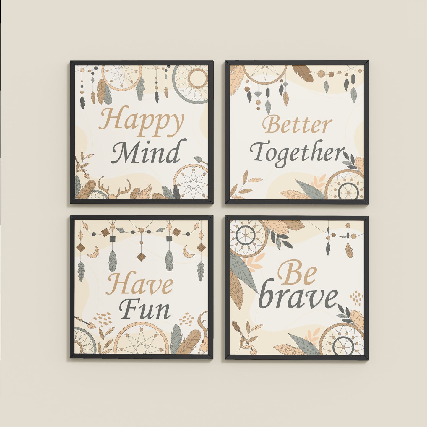 Wall View of Joyful Living – Motivational Wall Art Set of 4 Frames in Black Color Frame