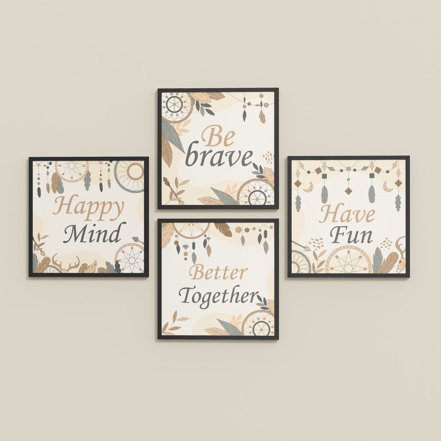 Inclined Floor View of Joyful Living – Motivational Wall Art Set of 4 Frames in Black Color Frame