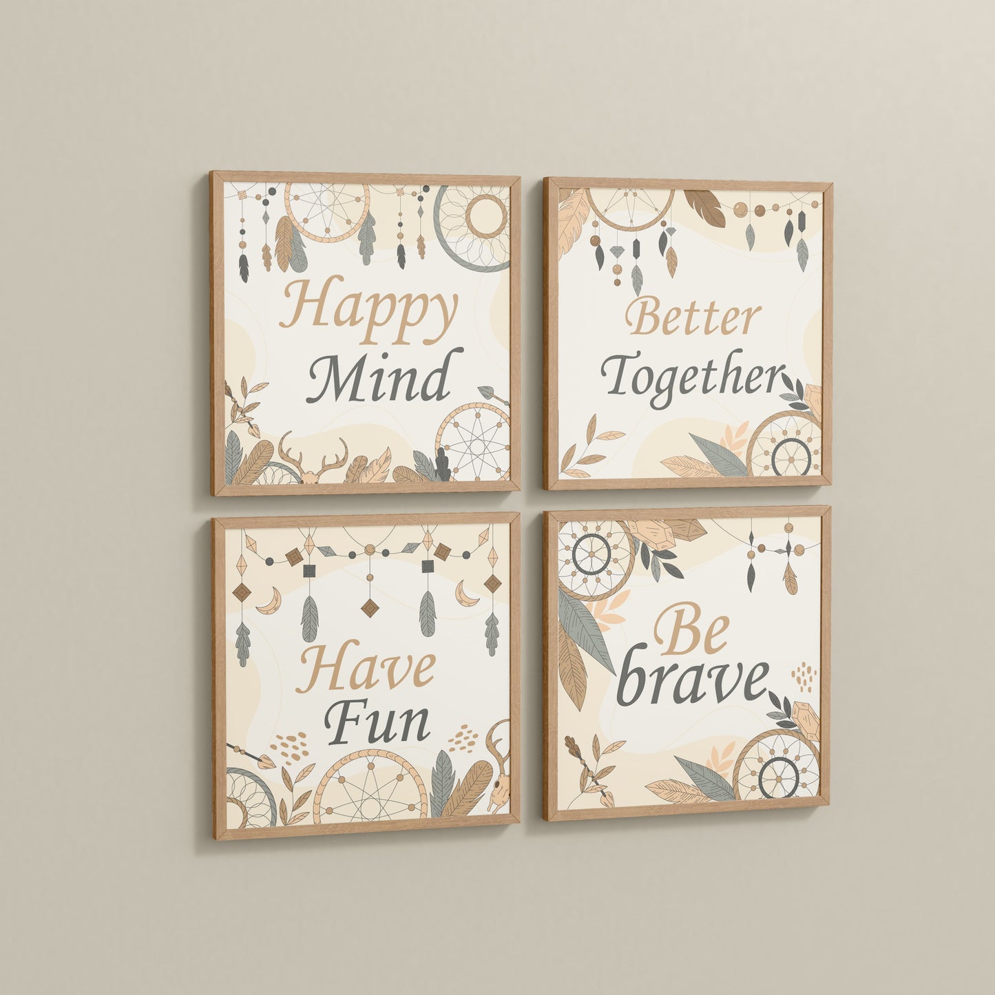 Side View of Joyful Living – Motivational Wall Art Set of 4 Frames in Natrual Color Frame