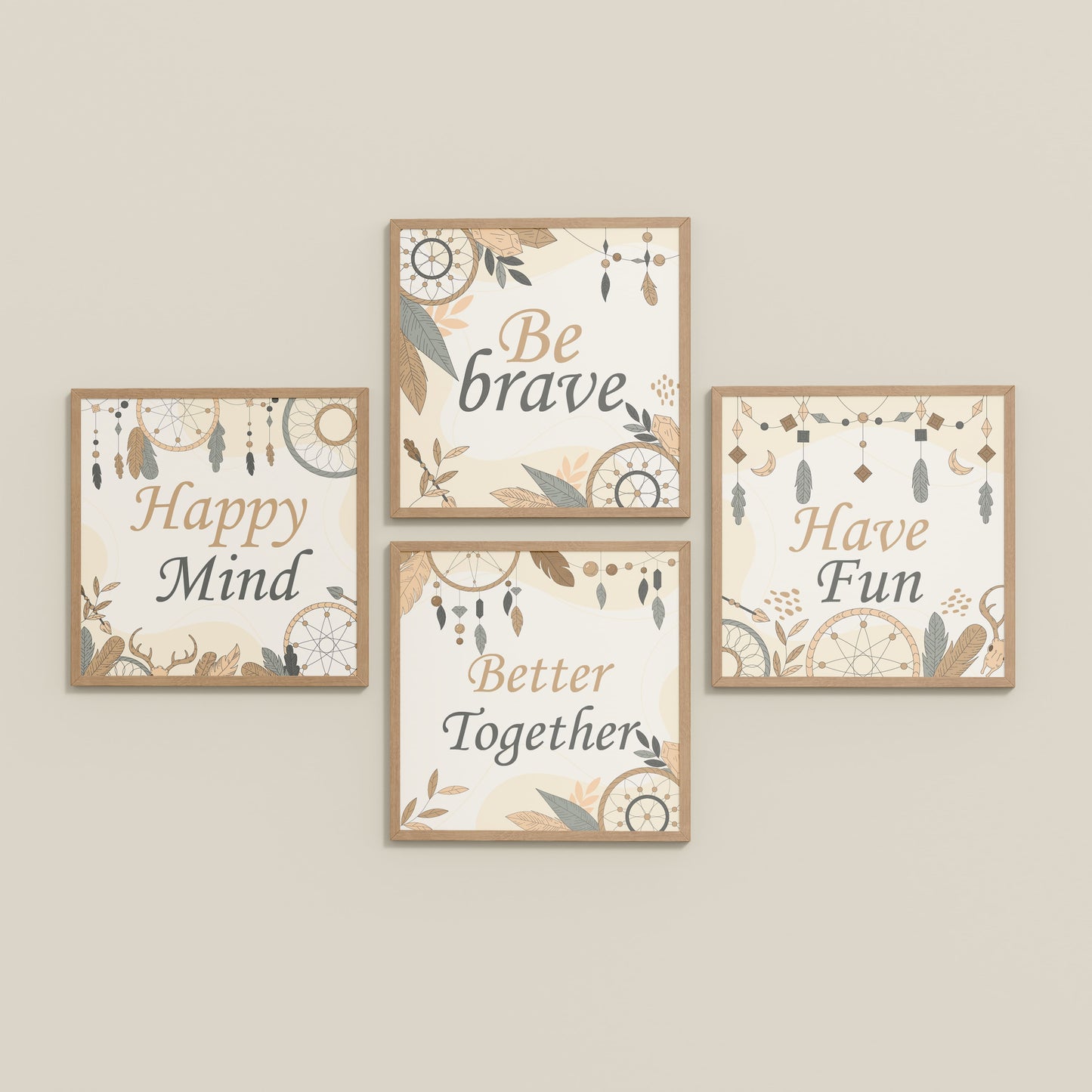 Inclined Floor View of Joyful Living – Motivational Wall Art Set of 4 Frames in Natrual Color Frame