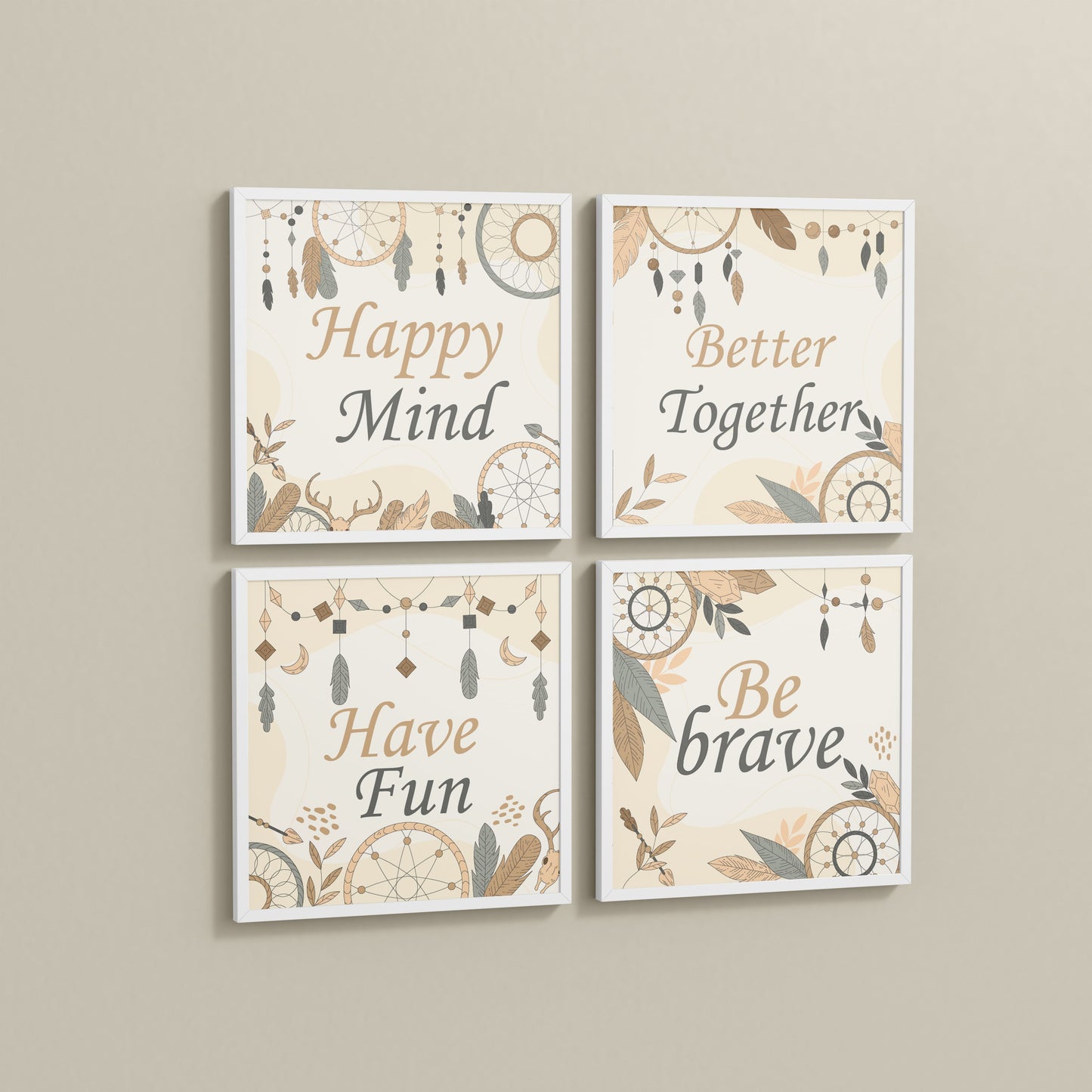Side View of Joyful Living – Motivational Wall Art Set of 4 Frames in White Color Frame