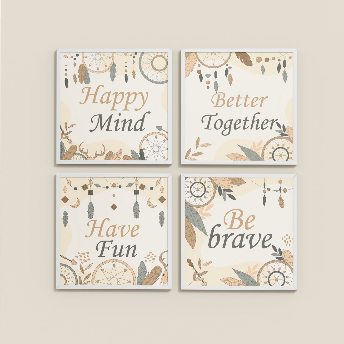 Wall View of Joyful Living – Motivational Wall Art Set of 4 Frames in White Color Frame