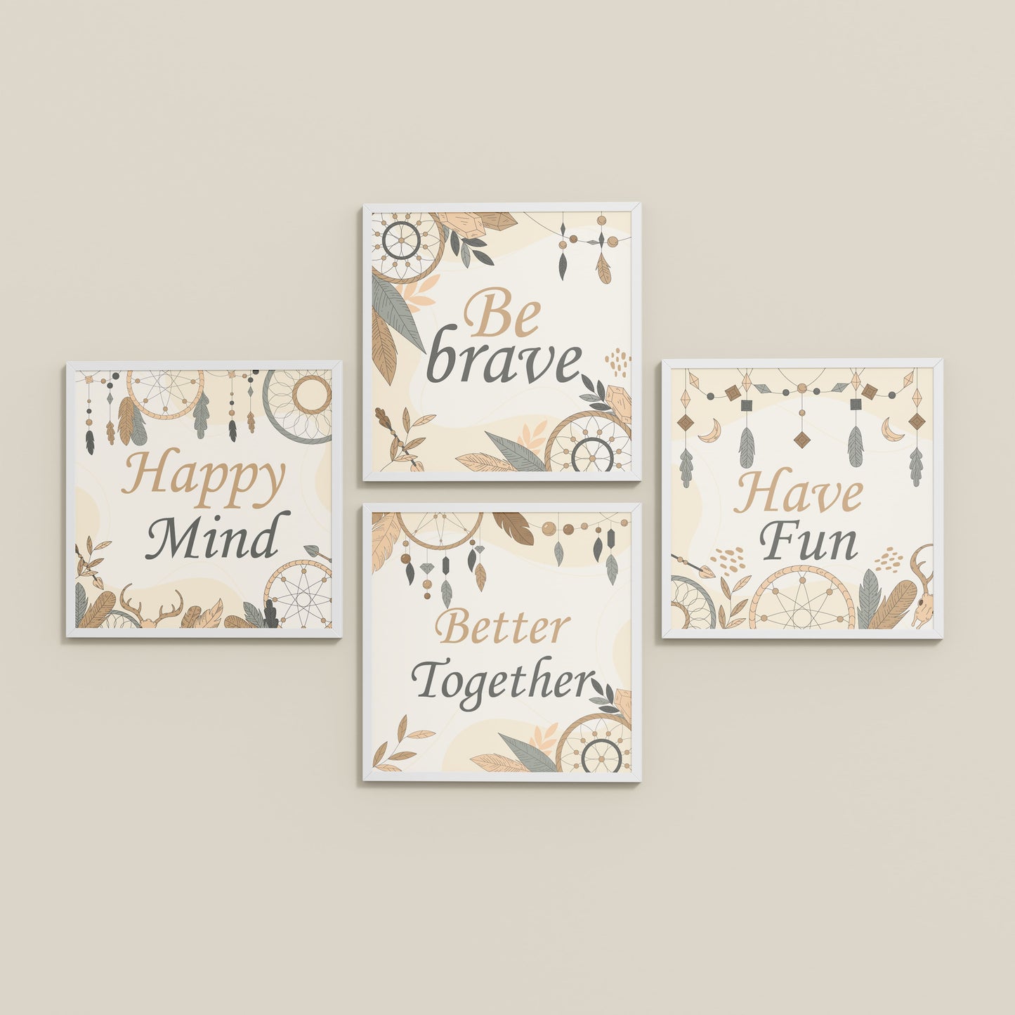 Inclined Floor View of Joyful Living – Motivational Wall Art Set of 4 Frames in White Color Frame